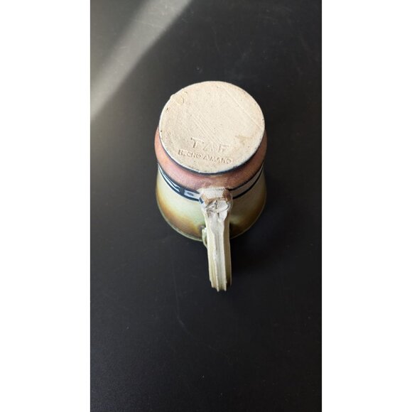 Studio Artisan Pottery Coffee Mug Green and Brown Glaze Line Accent Cup Rustic - Picture 10 of 10